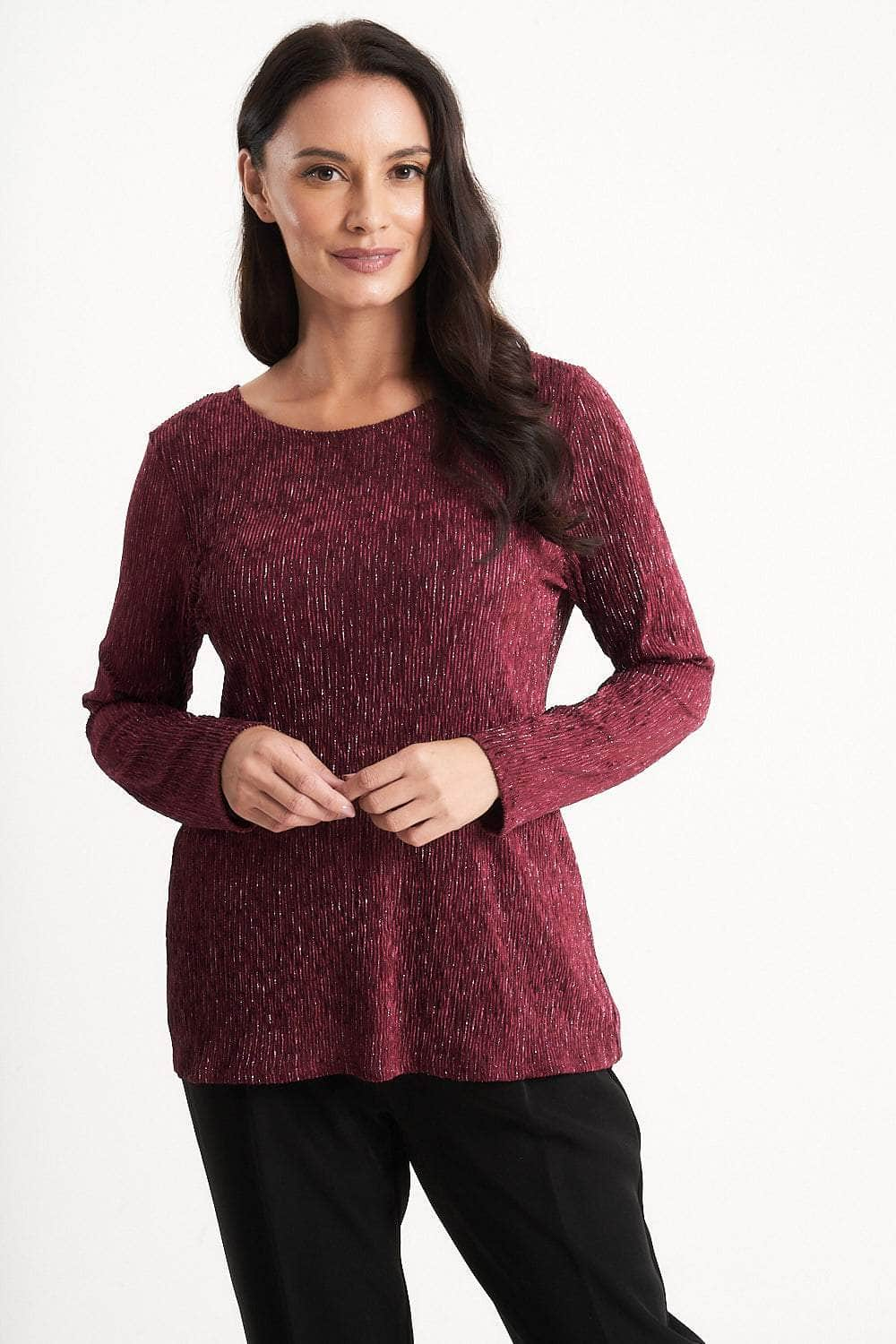 1P Top Long-Sleeve Shimmer Ribbed Top