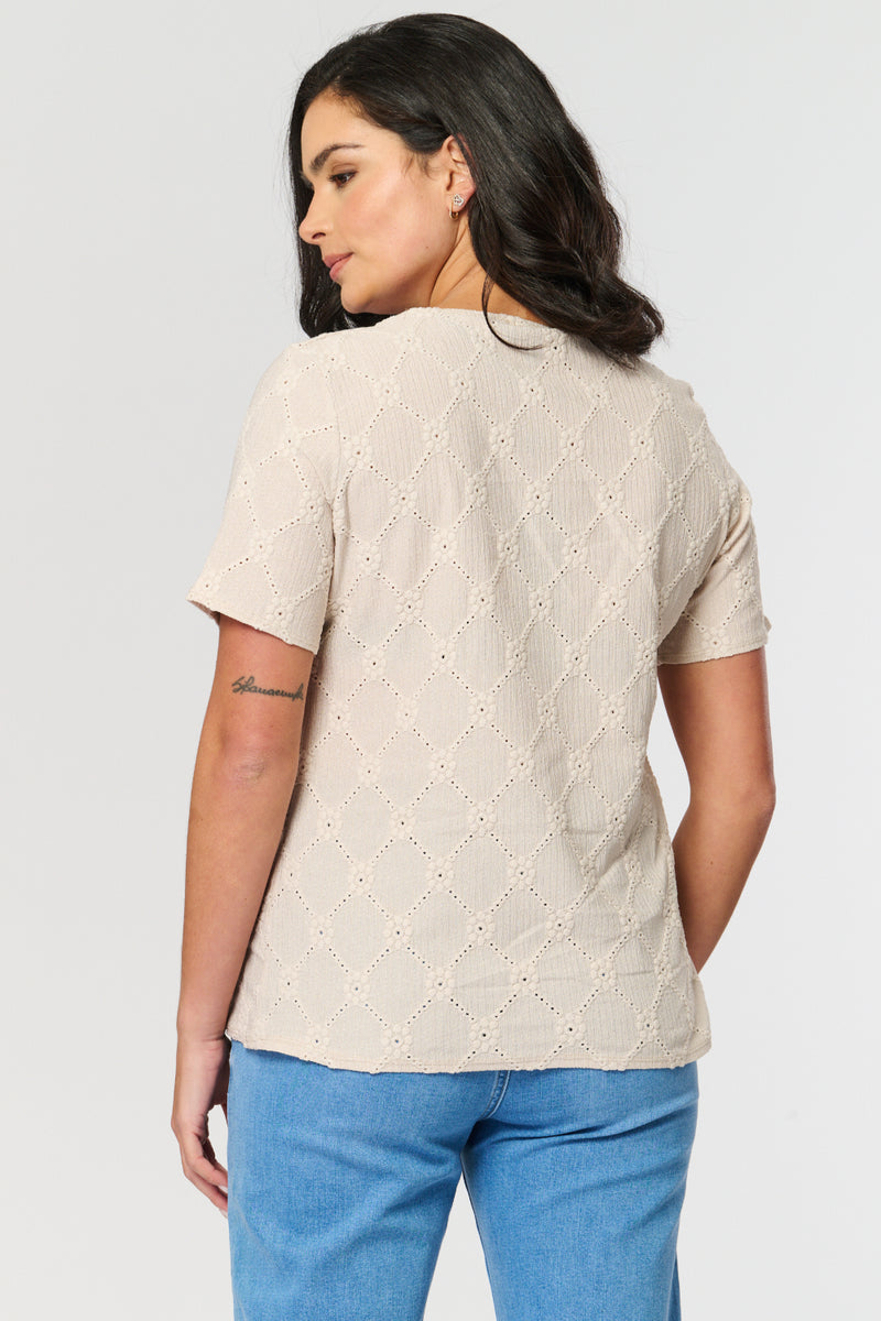 Saloos Embroidered Short Sleeve Top