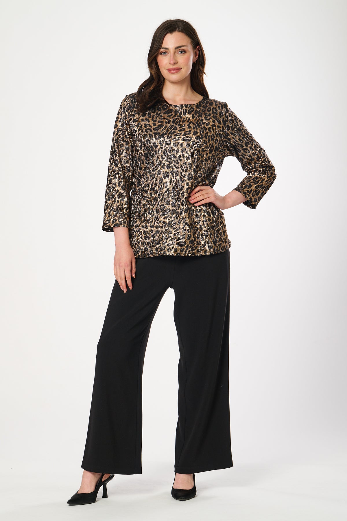 Saloos Gold Metallic Animal Print Top