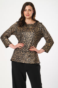 Saloos Gold Metallic Animal Print Top