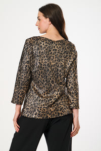 Saloos Gold Metallic Animal Print Top