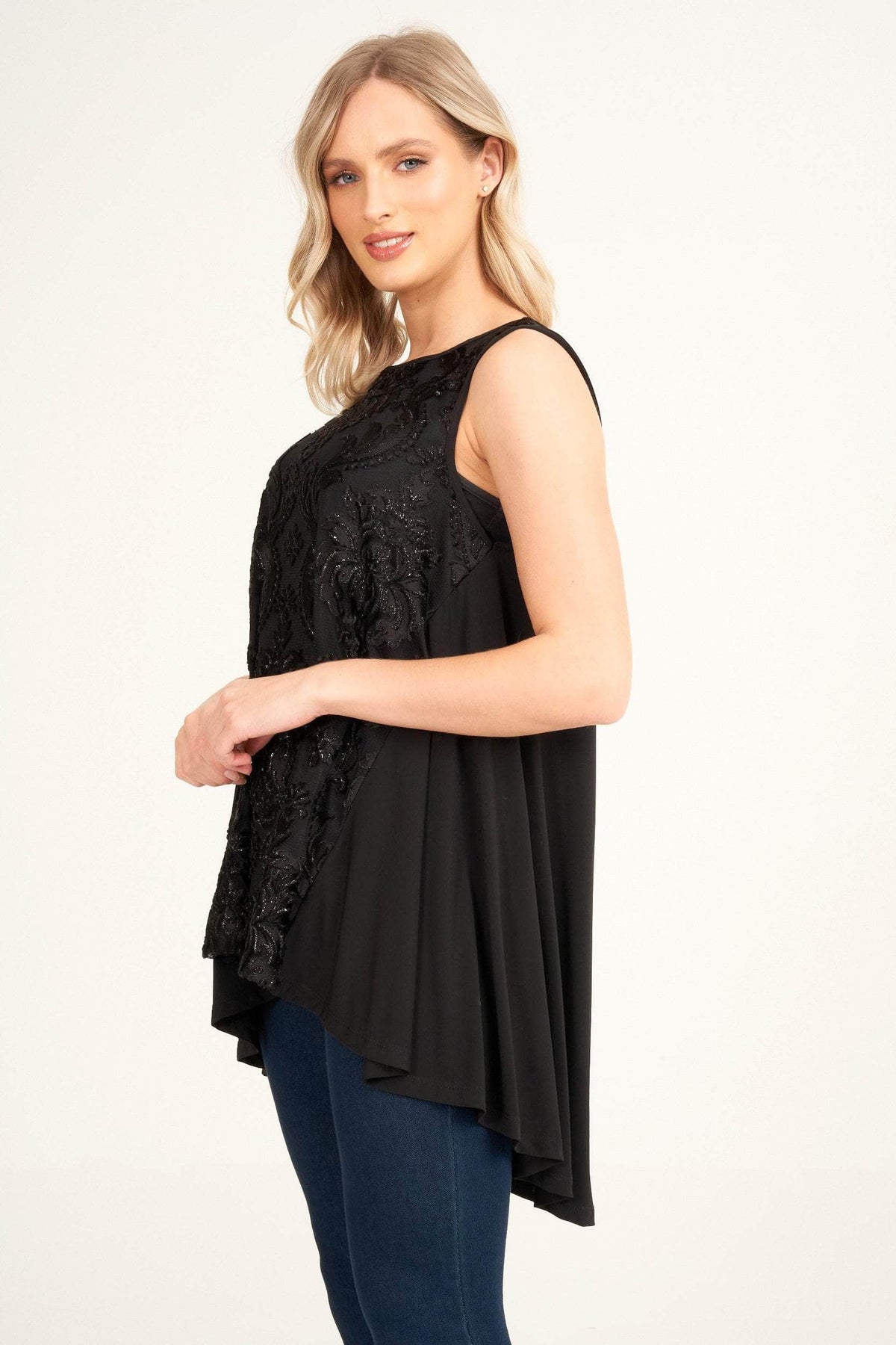 4O Tunic Burn-Out Sleeveless BabyDoll Tunic Top