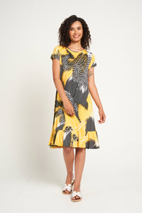 Saloos Abstract Print Dress with Frilled Hem