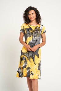 Saloos Abstract Print Dress with Frilled Hem