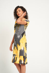 Saloos Abstract Print Dress with Frilled Hem