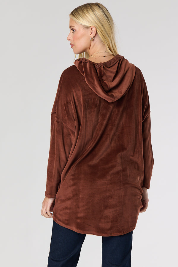 Saloos Velvet Hoodie Top with Foil Detailing