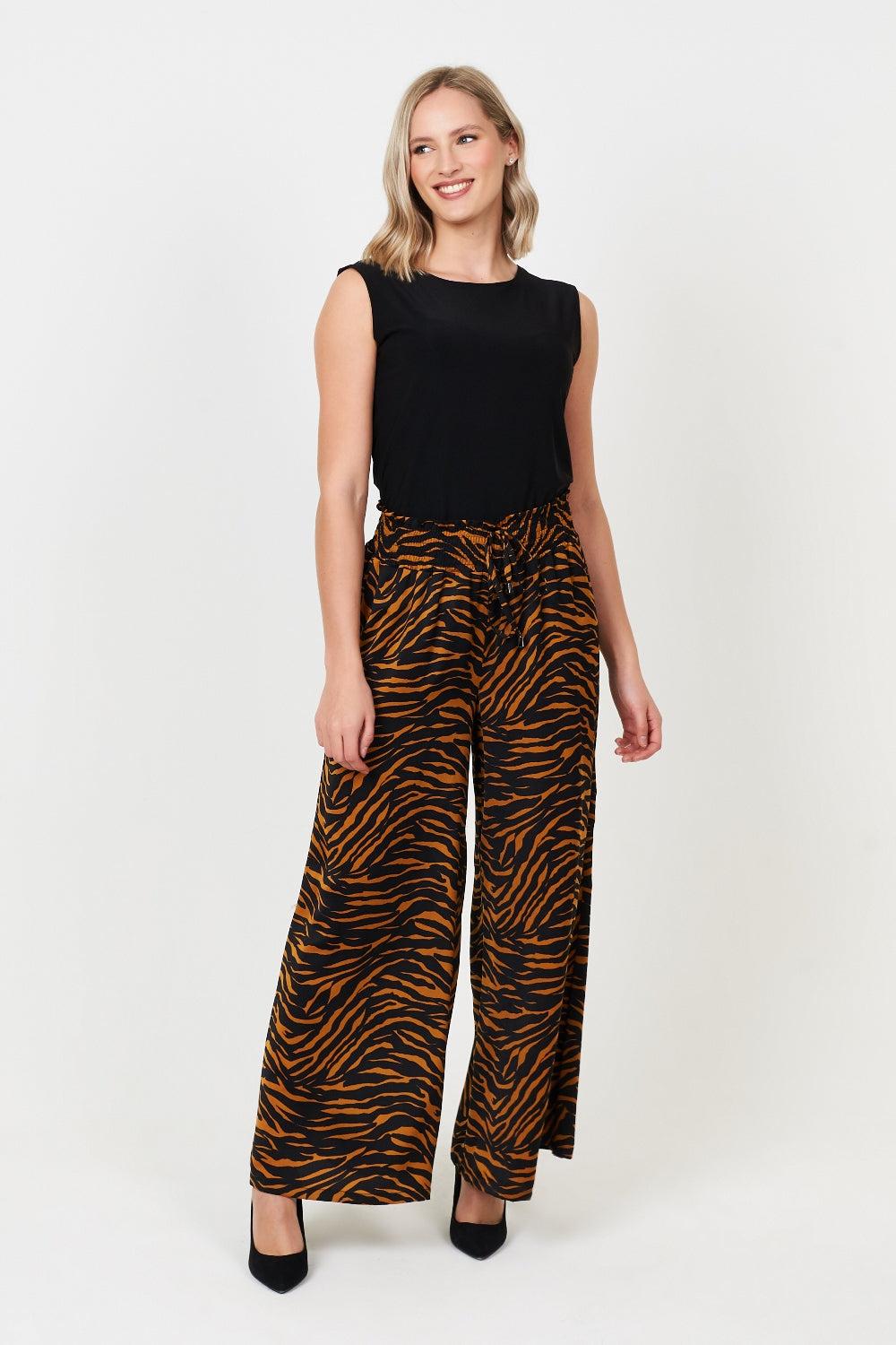 Saloos Animal Print Shirred Waist Trousers