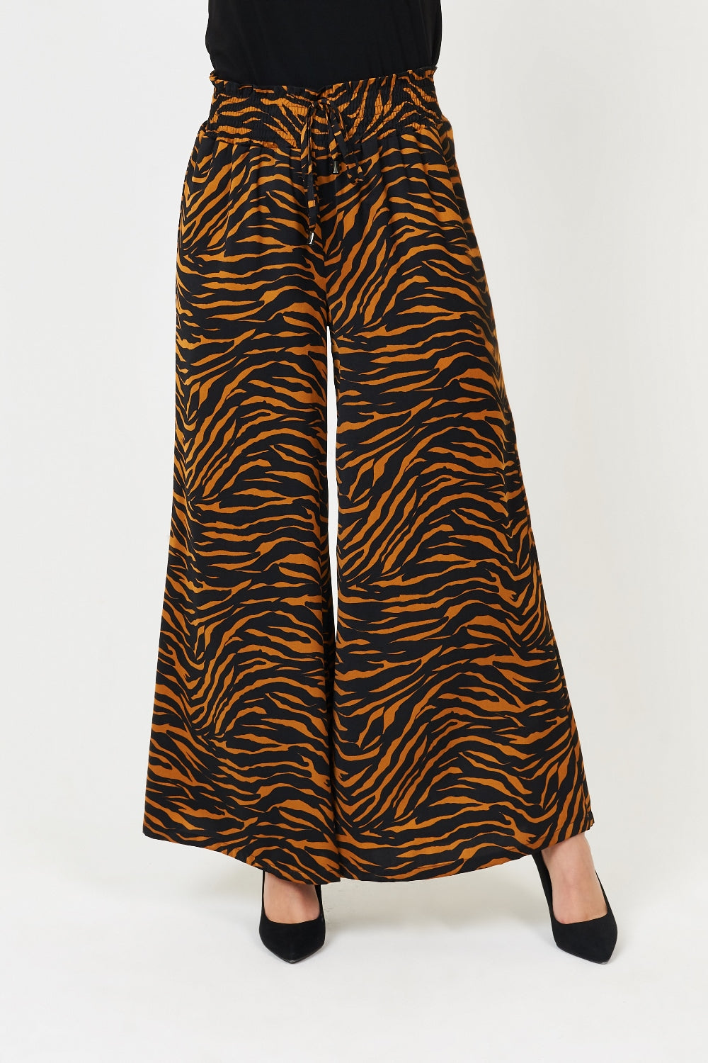 Saloos Animal Print Shirred Waist Trousers