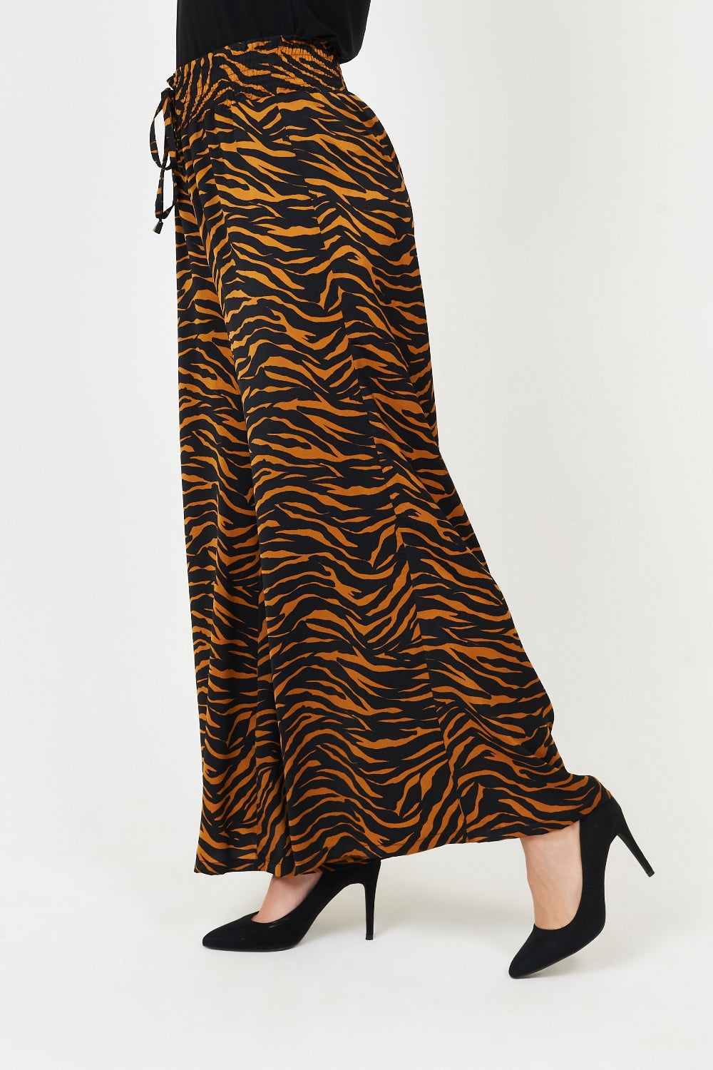 Saloos Animal Print Shirred Waist Trousers