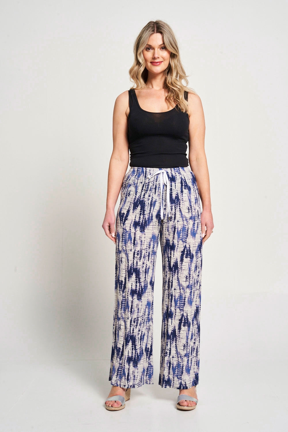 Saloos Multi Tone Draw String Printed Wide Legs Trousers