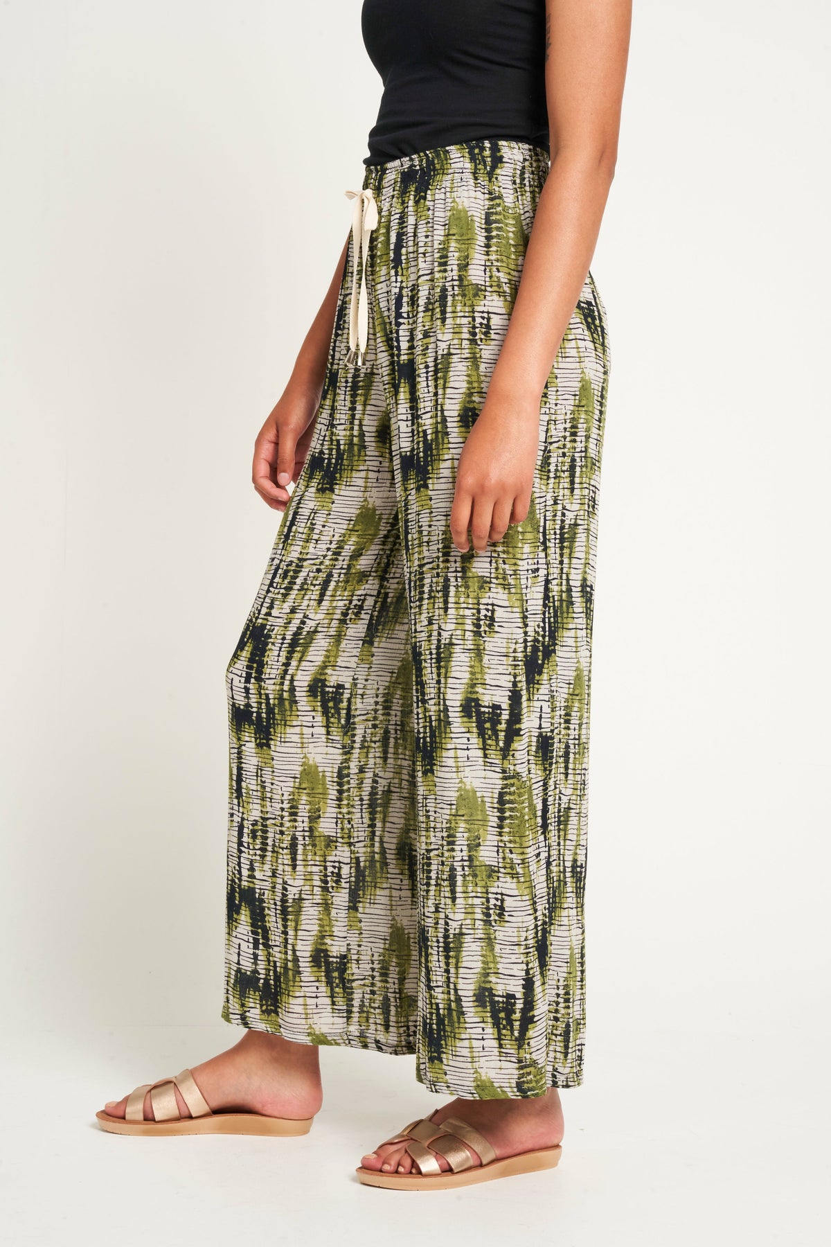 Saloos Multi Tone Draw String Printed Wide Legs Trousers