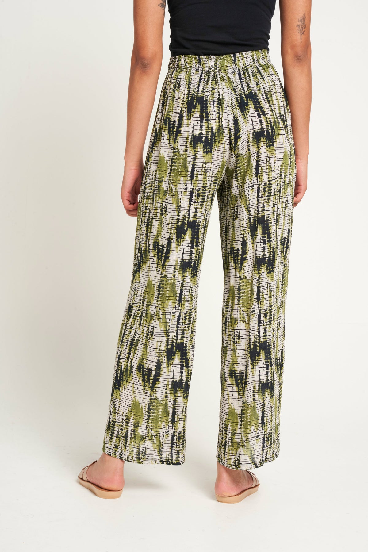 Saloos Multi Tone Draw String Printed Wide Legs Trousers