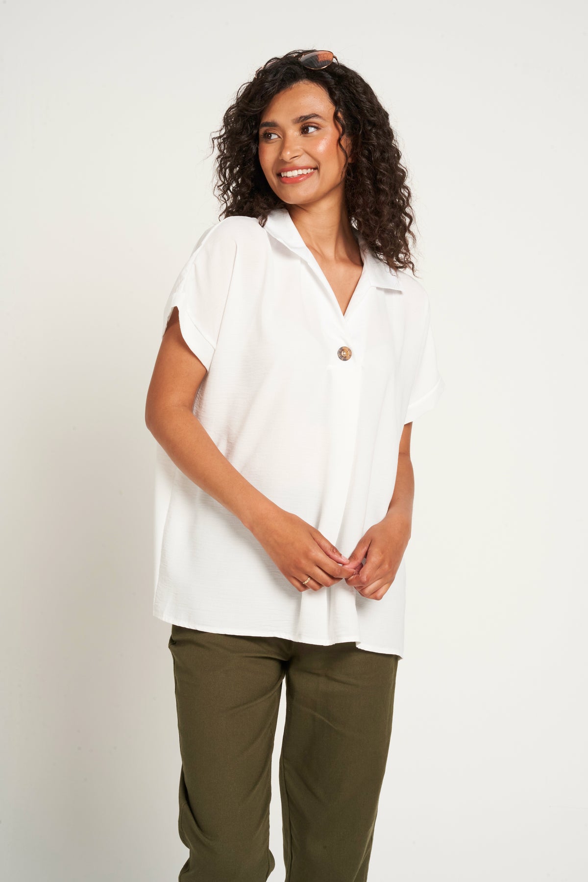 Saloos Extended Shoulder Short Sleeves Blouse