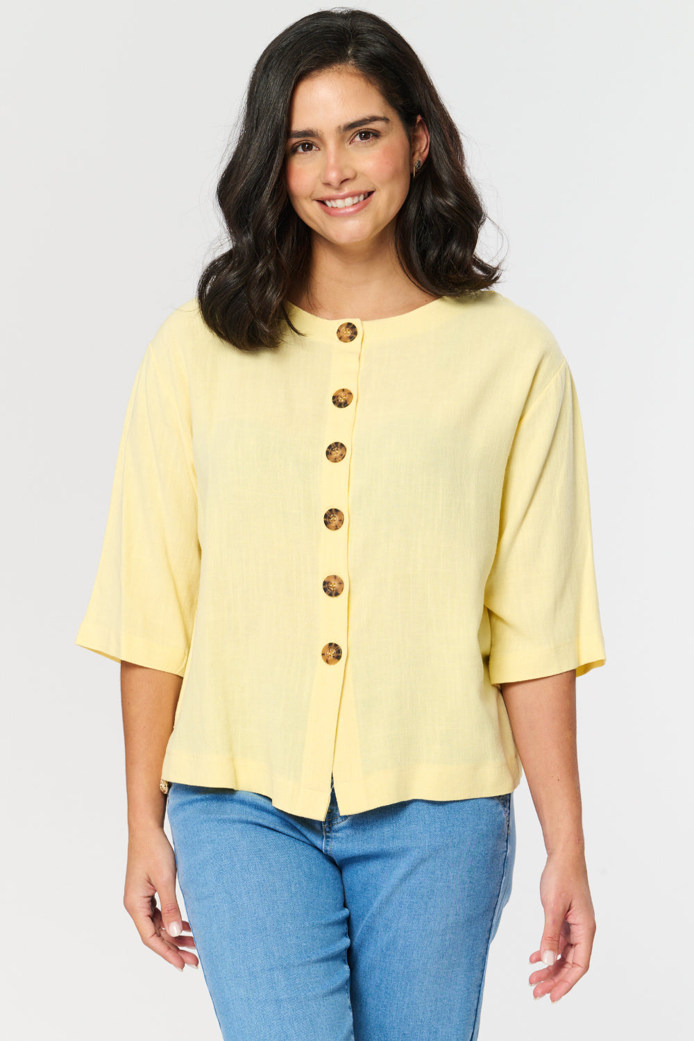 Saloos Button-Down Linen Mix Top