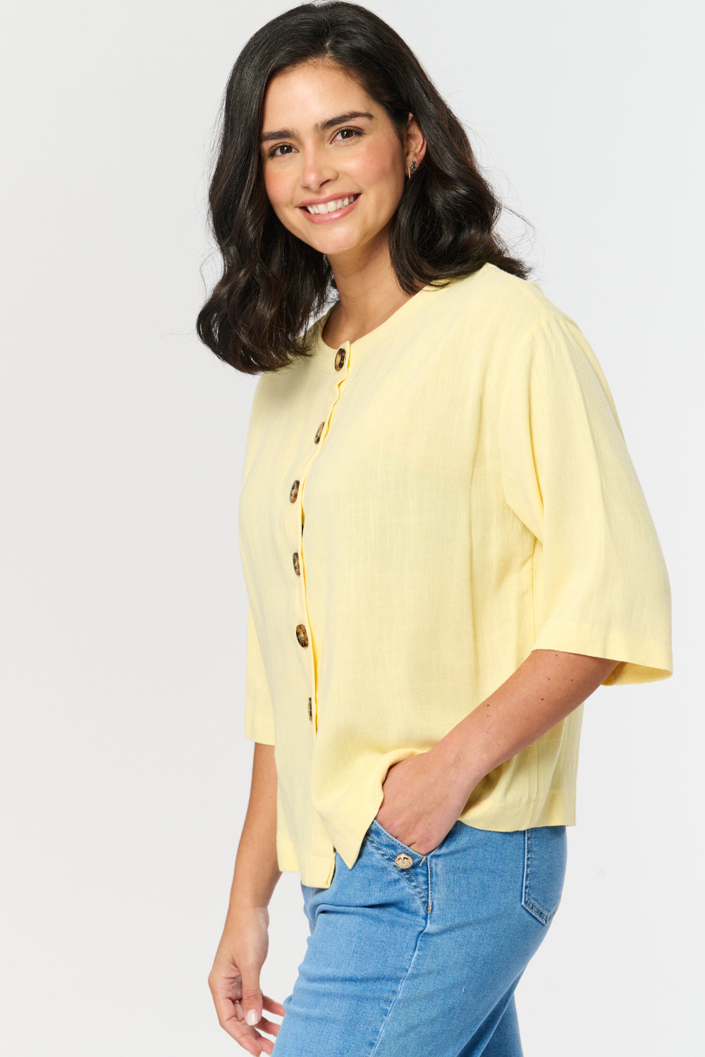 Saloos Button-Down Linen Mix Top