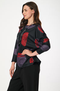 Saloos Elliptical Hem Abstract Print Top with Necklace