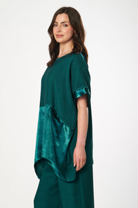 Saloos Contrasting Satin Style Long Top with Pockets