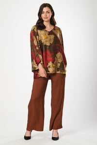 Saloos Satin Style Batwing One-Size Top with Floral Print