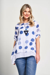 Saloos Linen Look Ruched Sleeve Top with Necklace