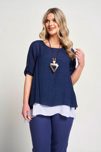 Saloos Contrasting Layers Top with Necklace