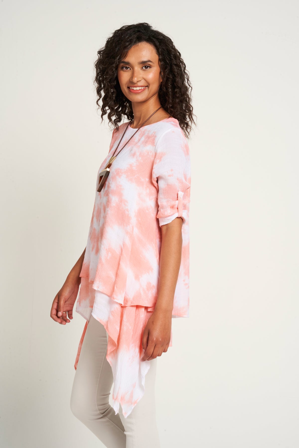 Saloos A-line Tie & Dye Layered Tunic with Necklace