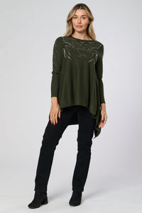 Saloos Soft Knit Dip Back Embellished Swing Tunic