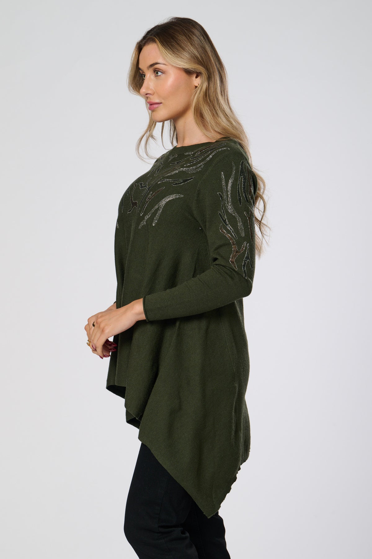 Saloos Soft Knit Dip Back Embellished Swing Tunic