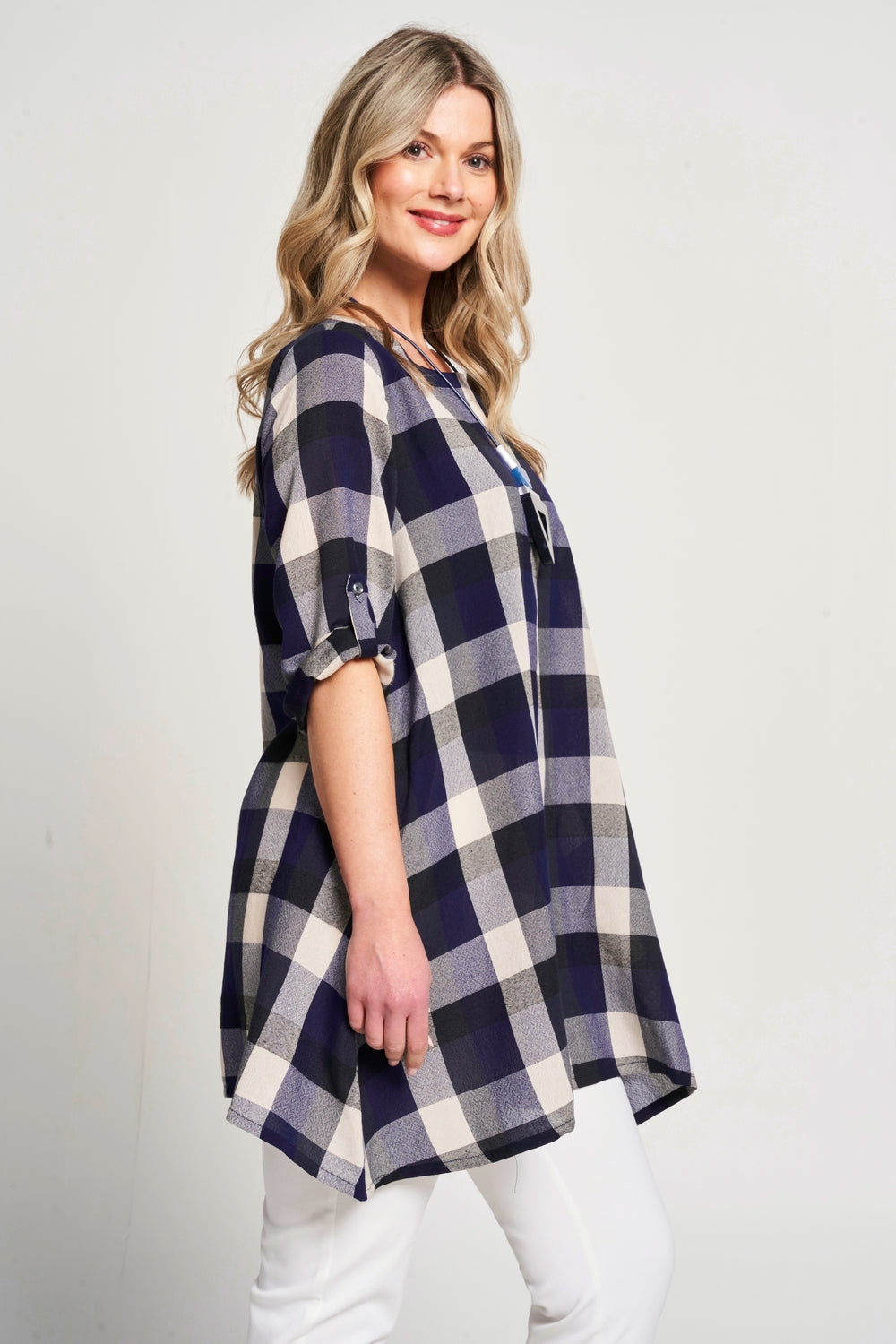 Saloos Check Tunic with Necklace