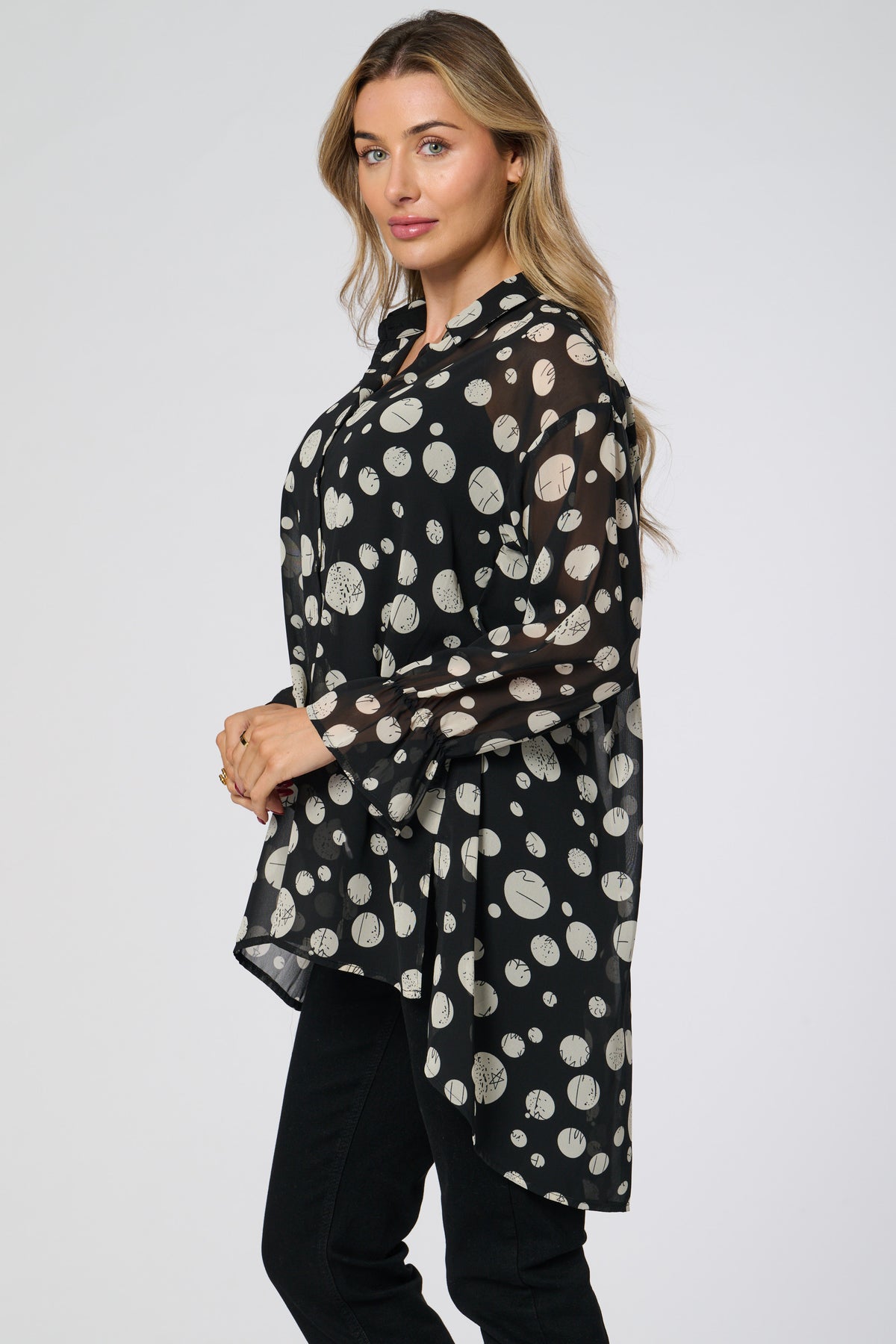 Saloos Dip Back Chiffon Style Sheer Shirt