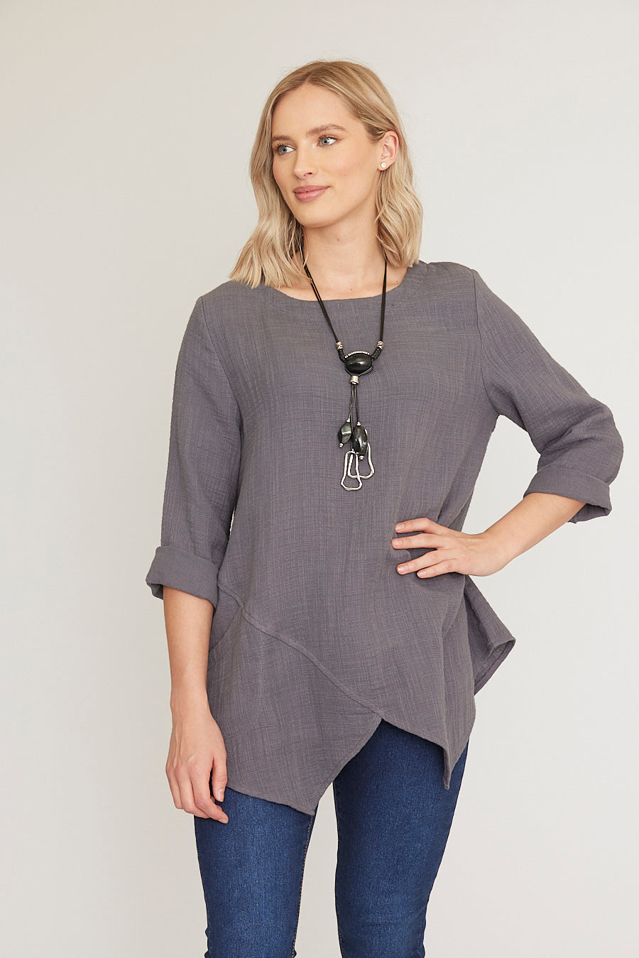 Saloos Irregular Seam Detailing Top with Necklace