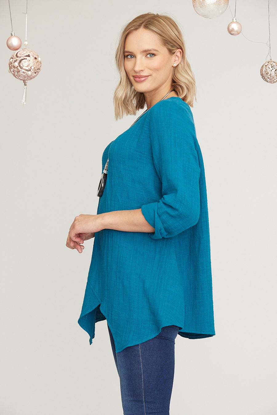 Saloos Irregular Seam Detailing Top with Necklace