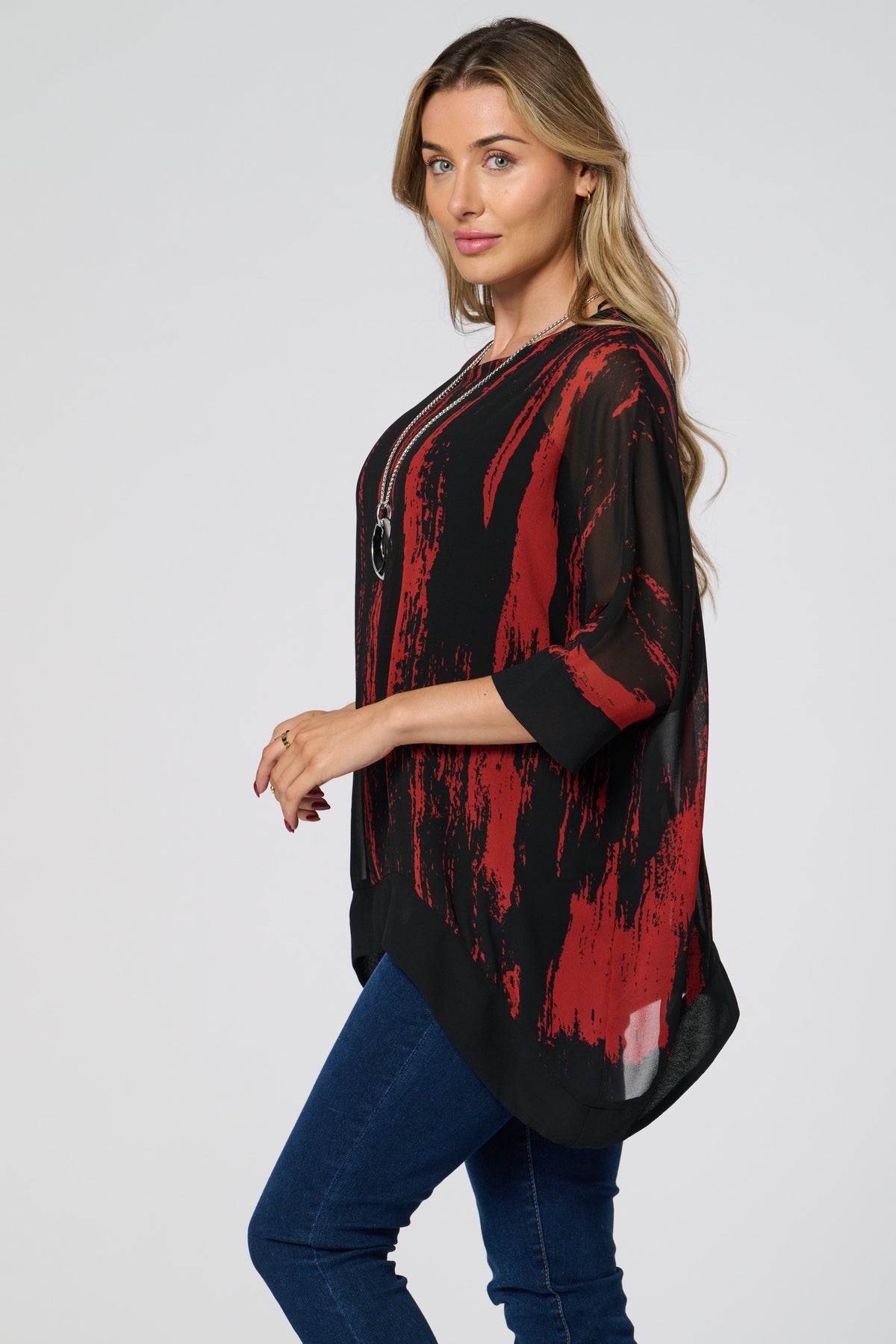 Saloos Plain Hem and Sleeve Bands Tunic with Necklace