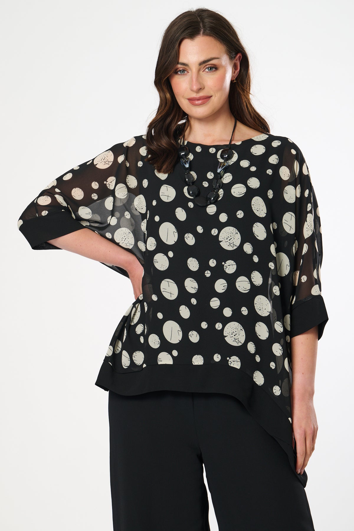 Saloos Plain Hem Band Batwing Top with Necklace