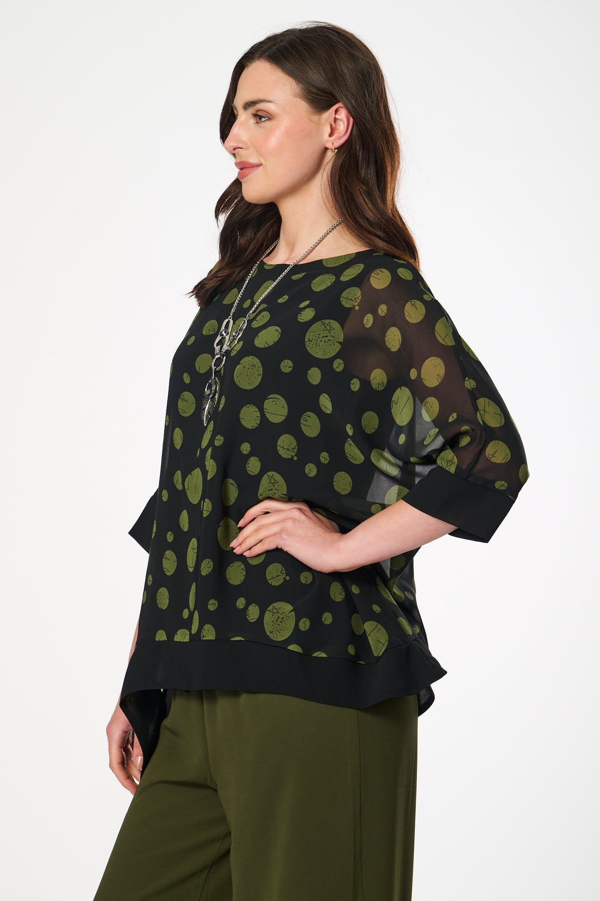 Saloos Plain Hem Band Batwing Top with Necklace