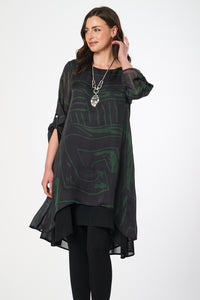 Saloos Ruched Sleeve A-line Dress with Necklace