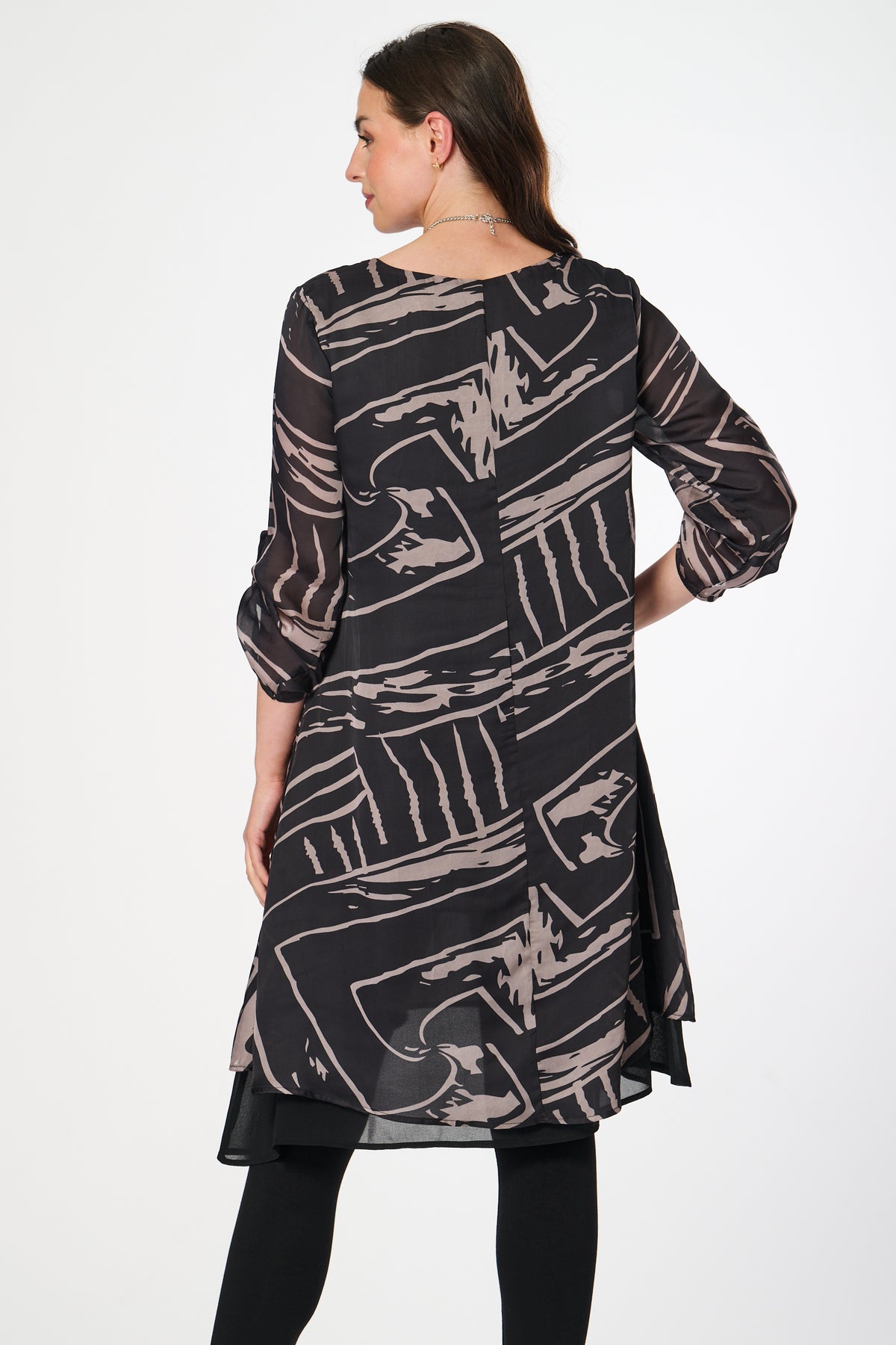 Saloos Ruched Sleeve A-line Dress with Necklace