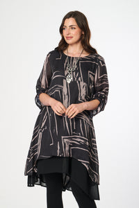 Saloos Ruched Sleeve A-line Dress with Necklace