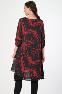 Saloos Ruched Sleeve A-line Dress with Necklace