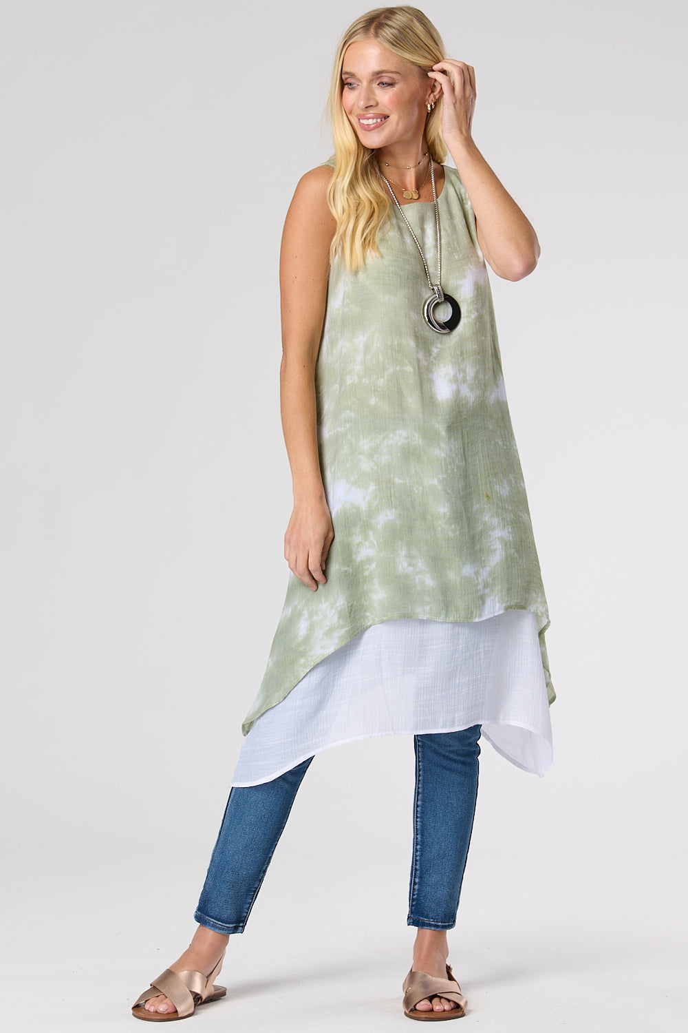 Saloos Swing Tie Dye Dress with Necklace
