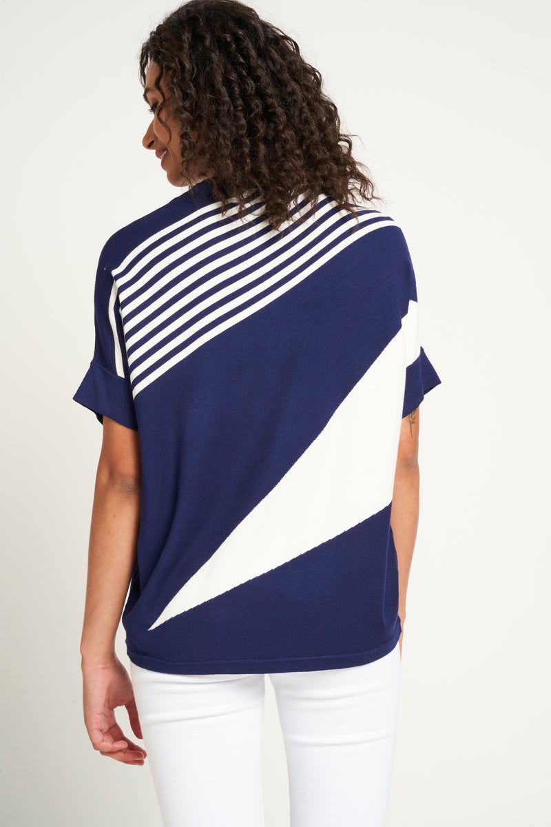 Saloos Diagonal Stripe Pattern Knitted Top