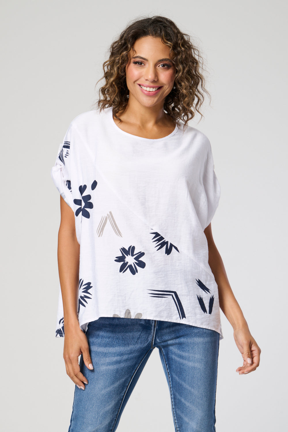 Saloos Boxy Top with Ruched Sleeves