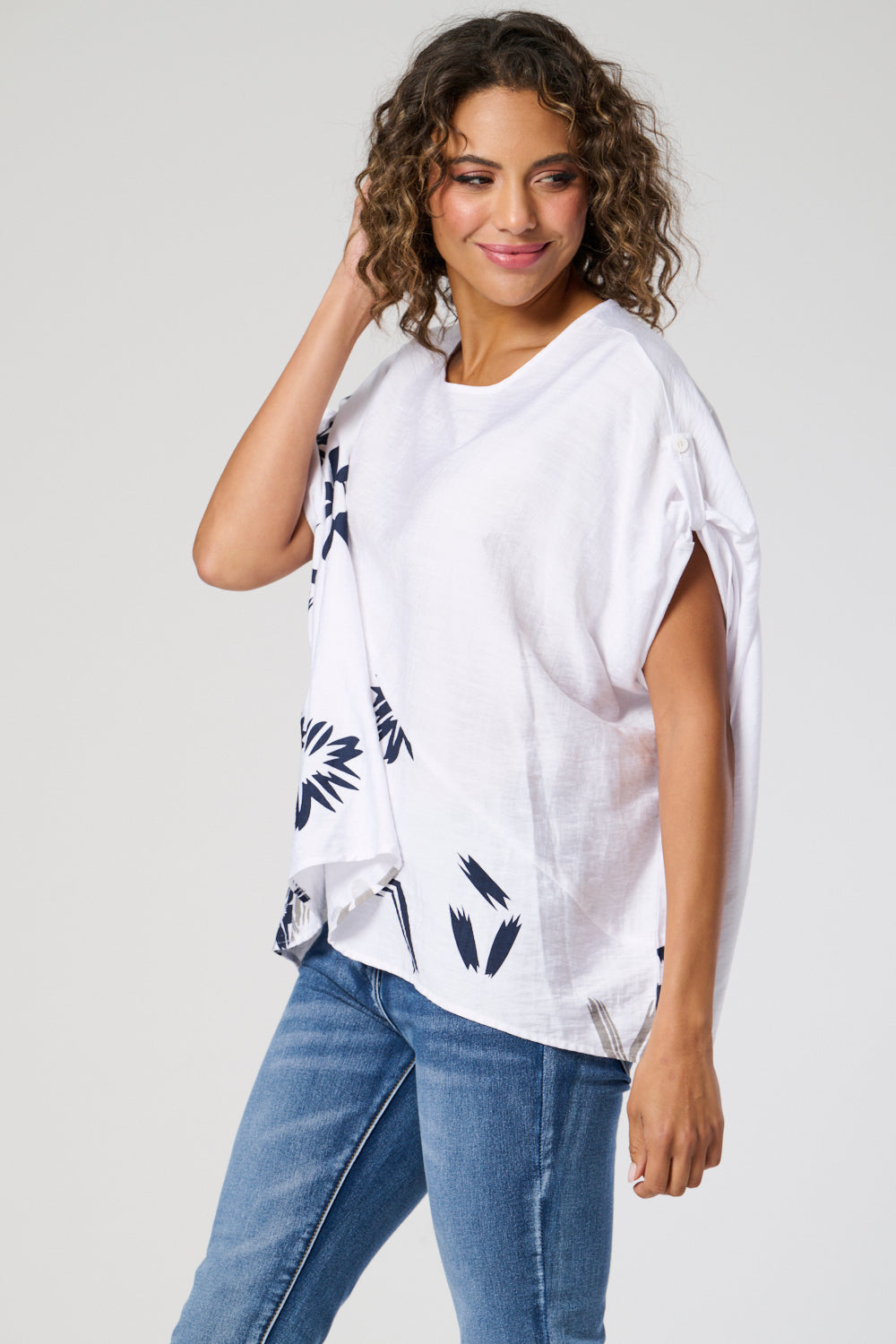 Saloos Boxy Top with Ruched Sleeves