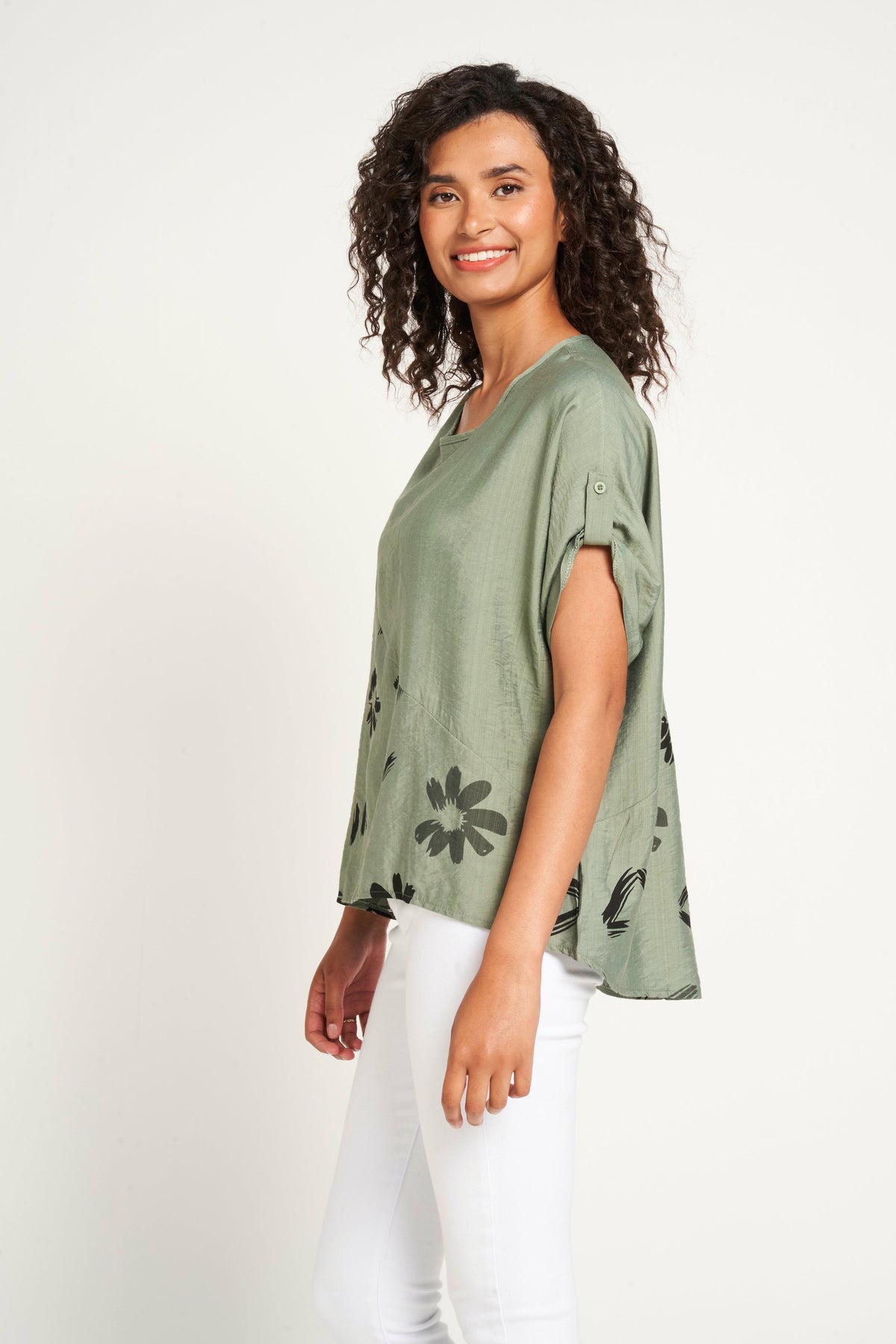 Saloos Boxy Top with Ruched Sleeves