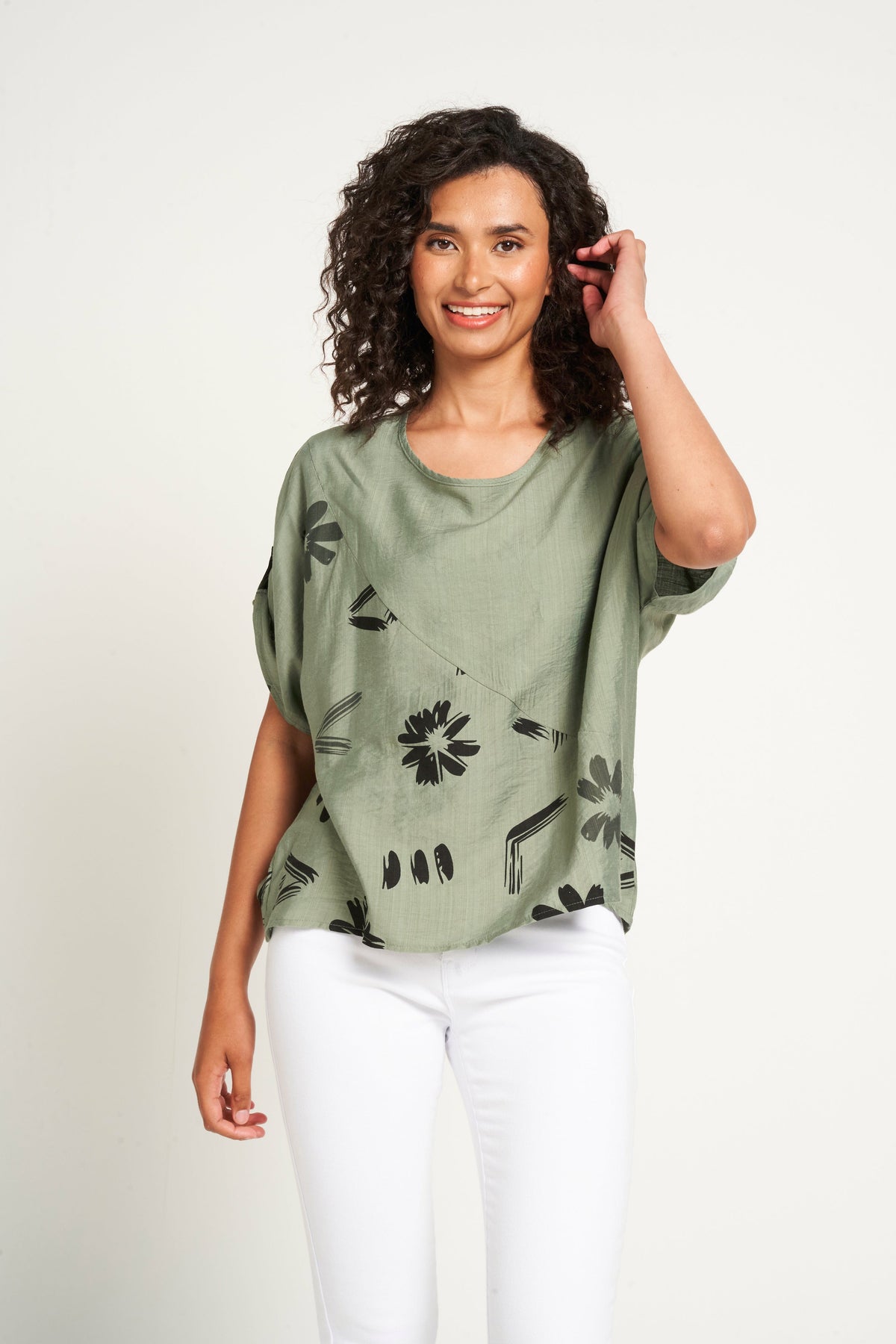 Saloos Boxy Top with Ruched Sleeves