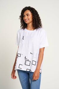 Saloos Print/Plain Panelled Top with Front Pocket