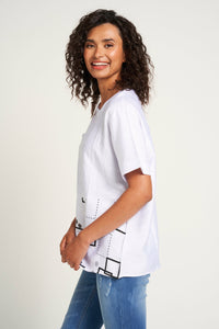 Saloos Print/Plain Panelled Top with Front Pocket