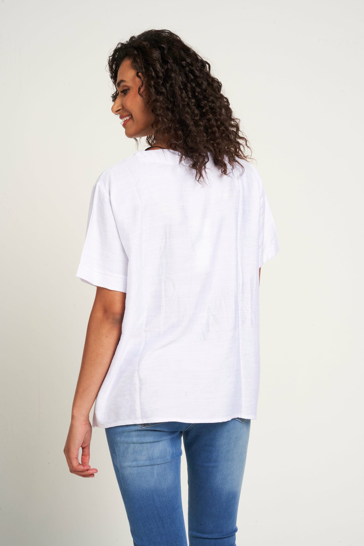 Saloos Print/Plain Panelled Top with Front Pocket