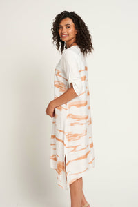 Saloos Ruched Sleeve Print Dress with Necklace