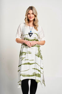 Saloos Ruched Sleeve Print Dress with Necklace