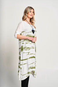 Saloos Ruched Sleeve Print Dress with Necklace